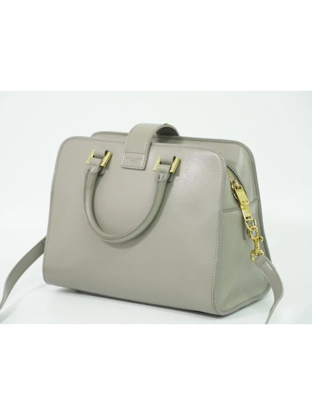 Saint Laurent YSL Baby Cabas 2-Way Shoulder Bag Pochette Leather Gray